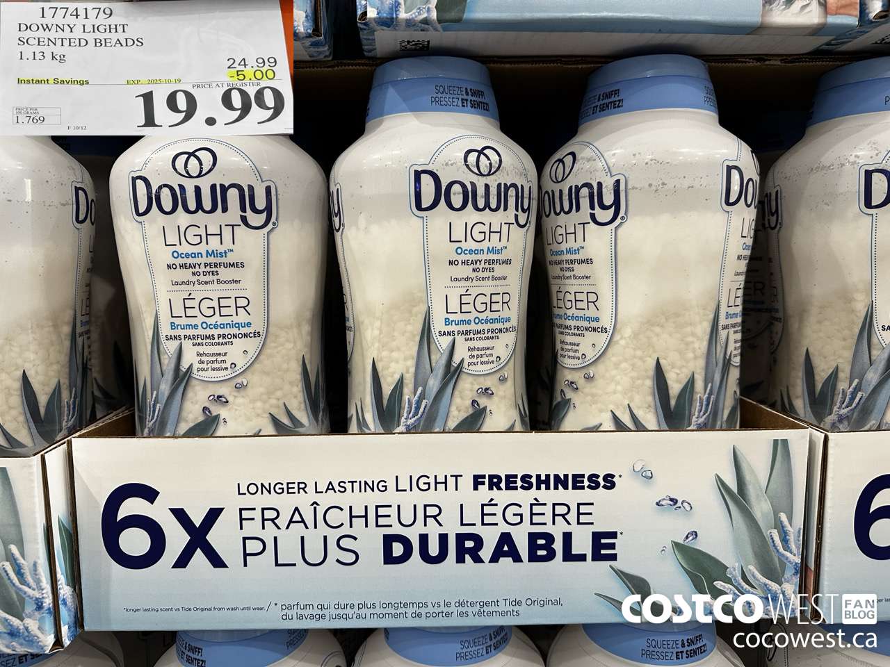 1774179 DOWNY UNSTOPABLE LIGHT OCEAN MIST 1131G ($5.00 INSTANT SAVINGS EXPIRES ON 2025-10-19) $19.99