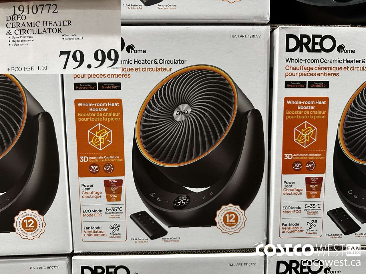 1910772 DREO CERAMIC HEATER & CIRCULATOR $79.99