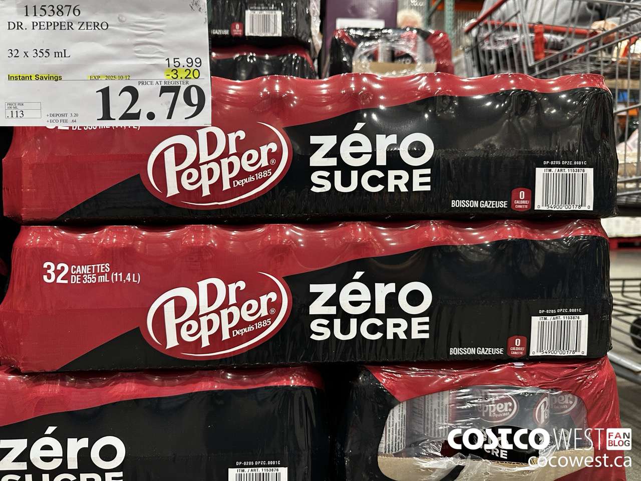 1153876 DR. PEPPER ZERO 32 X 355ML ($3.20 INSTANT SAVINGS EXPIRES ON 2025-10-12) $12.79