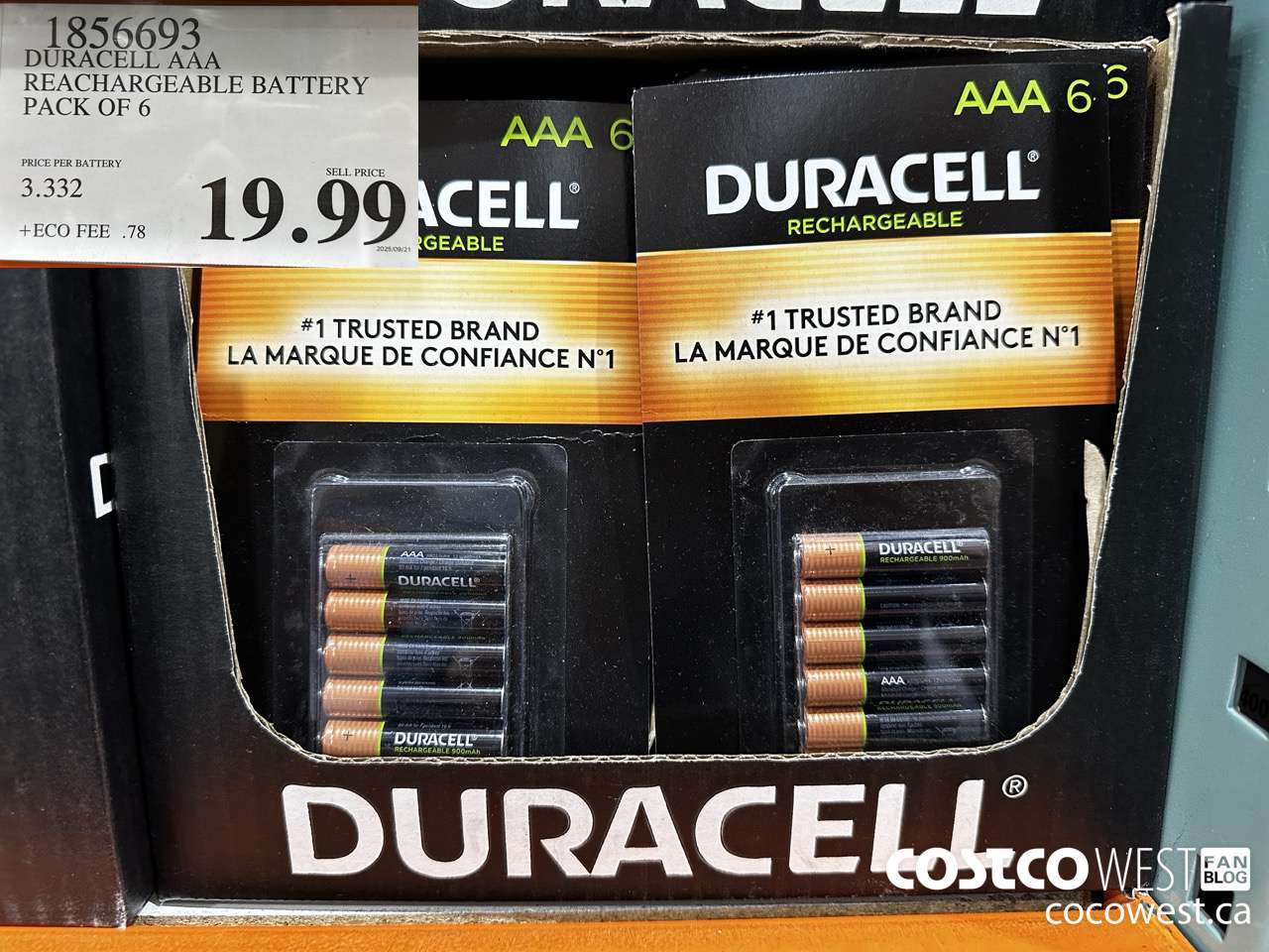1856693 DURACELL AAA RECHARGEABLE BATTERY PACK OF 6 $19.99