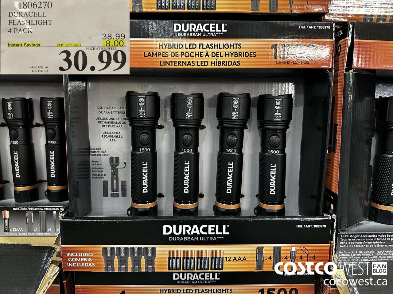 1806270 DURACELL FLASHLIGHT 4 PACK ($8.00 INSTANT SAVINGS EXPIRES ON 2025-10-05) $30.99