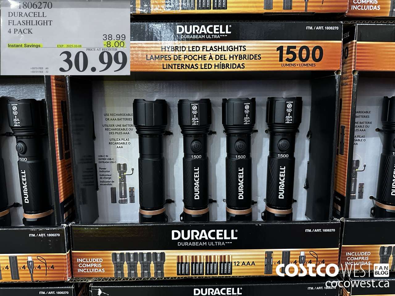 1806270 DURACELL FLASHLIGHT 4 PACK ($8.00 INSTANT SAVINGS EXPIRES ON 2025-10-08) $30.99