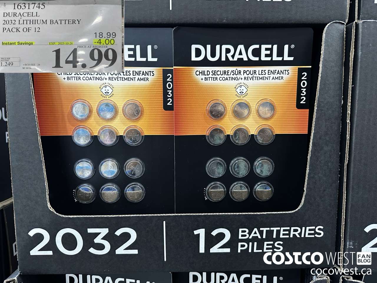 1631745 DURACELL LITHIUM 2032 BATTERY PACK OF 12 ($4.00 INSTANT SAVINGS EXPIRES ON 2025-10-26) $14.99