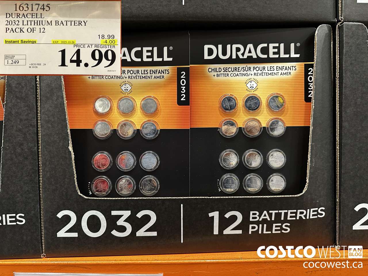 1631745 DURACELL LITHIUM 2032 BATTERY PACK OF 12 ($4.00 INSTANT SAVINGS EXPIRES ON 2025-10-26) $14.99