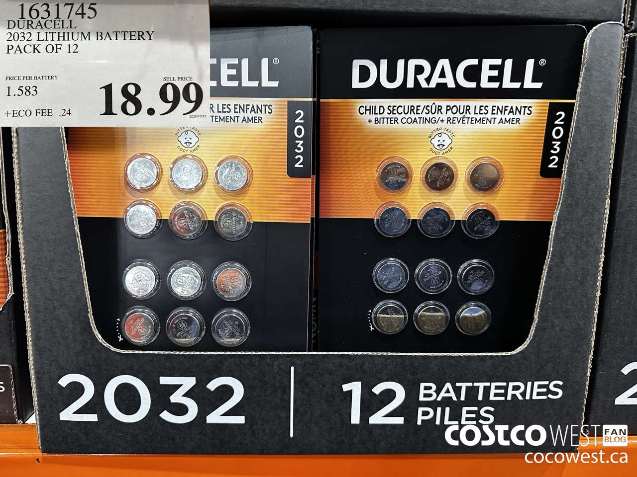 1631745 DURACELL LITHIUM 2032 BATTERY PACK OF 12 $18.99