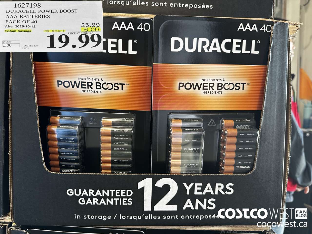 1627198 DURACELL POWER BOOST AAA BATTERIES PACK OF 40 ($6.00 INSTANT SAVINGS EXPIRES ON 2025-10-12) $19.99