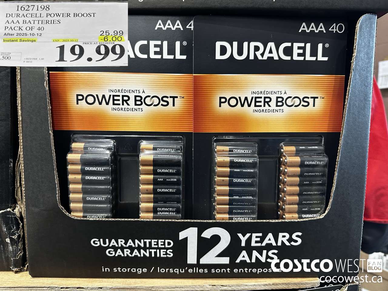 1627198 DURACELL POWER BOOST AAA BATTERIES PACK OF 40 ($6.00 INSTANT SAVINGS EXPIRES ON 2025-10-12) $19.99