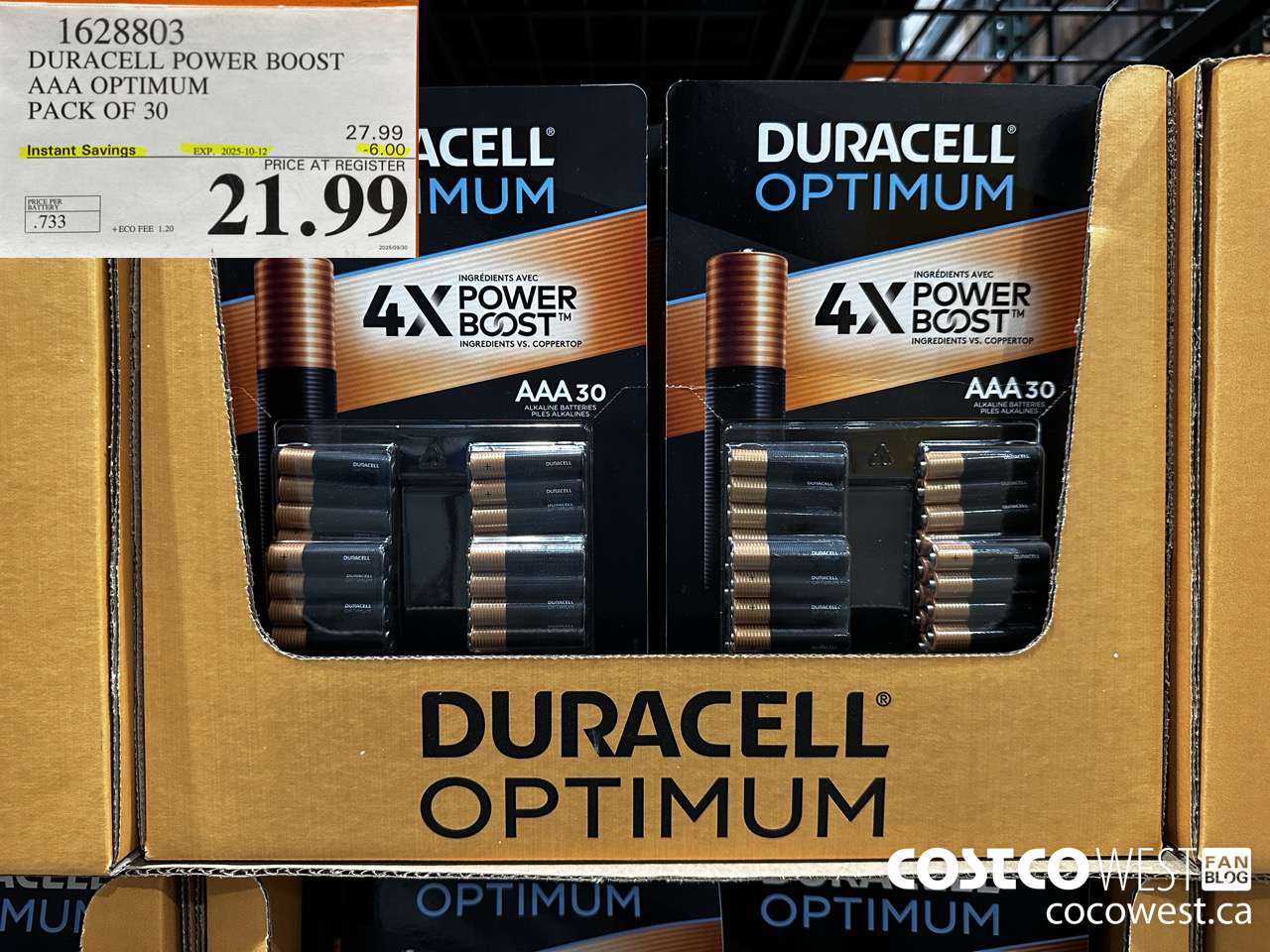 1628803 DURACELL POWER BOOST AAA OPTIMUM PACK OF 30 ($6.00 INSTANT SAVINGS EXPIRES ON 2025-10-12) $21.99