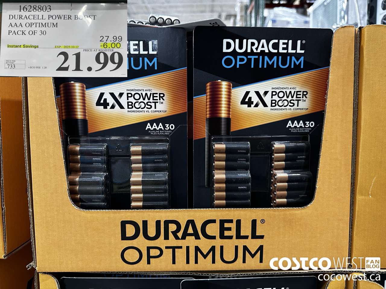 1628803 DURACELL POWER BOOST AAA OPTIMUM PACK OF 30 ($6.00 INSTANT SAVINGS EXPIRES ON 2025-10-12) $21.99