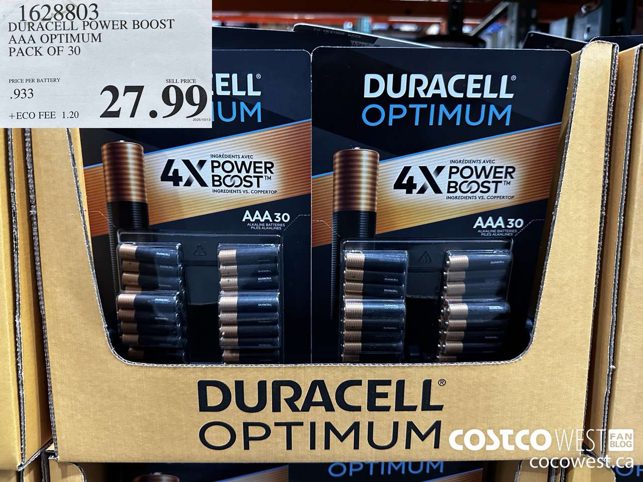 1628803 DURACELL POWER BOOST AAA OPTIMUM PACK OF 30 $27.99