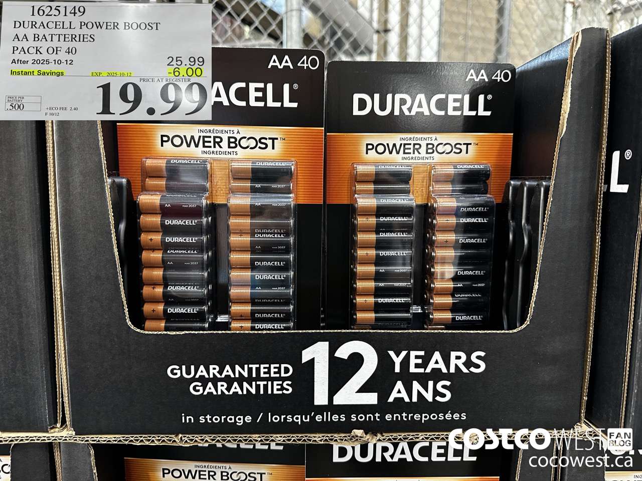 1625149 DURACELL POWER BOOST AA BATTERIES PACK OF 40 ($6.00 INSTANT SAVINGS EXPIRES ON 2025-10-12) $19.99