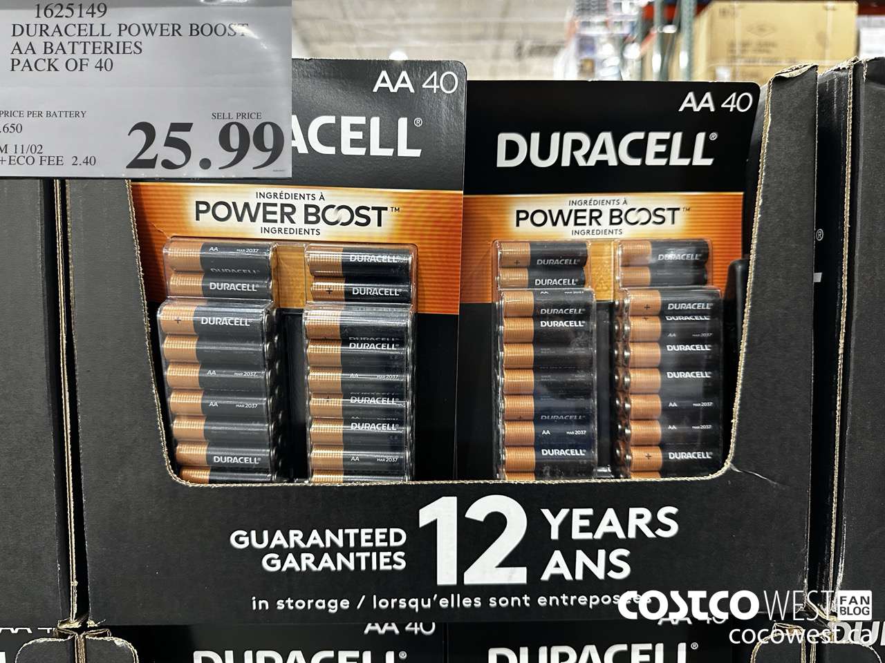 1625149 DURACELL POWER BOOST AA BATTERIES PACK OF 40 $25.99