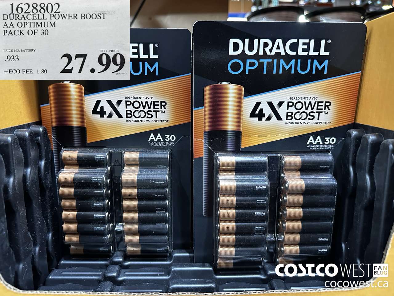 1628802 DURACELL POWER BOOST AA OPTIMUM PACK OF 30 $27.99
