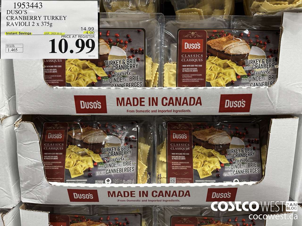 1953443 DUSO'S CRANBERRY TURKEY RAVIOLI 2 X 375G ($4.00 INSTANT SAVINGS EXPIRES ON 2025-10-11) $10.99