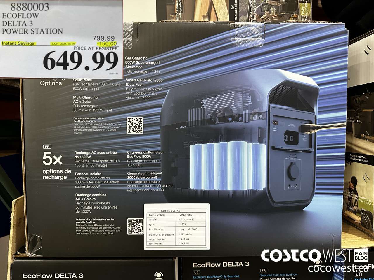 8880003 ECOFLOW DELTA 3 POWER STATION ($150.00 INSTANT SAVINGS EXPIRES ON 2025-10-19) $649.99