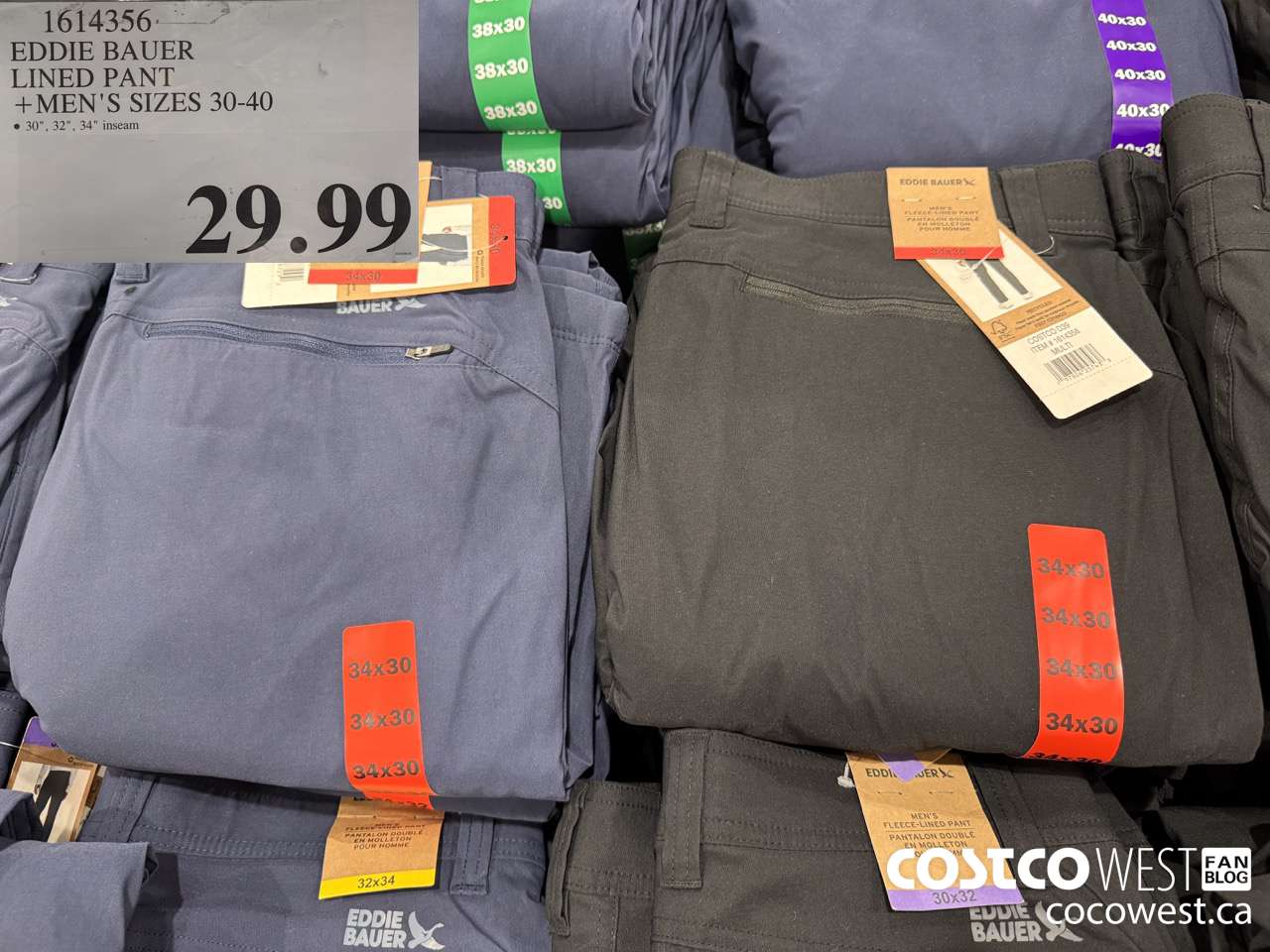 1614356 EDDIE BAUER LINED PANT MEN'S SIZES 30-40 $29.99