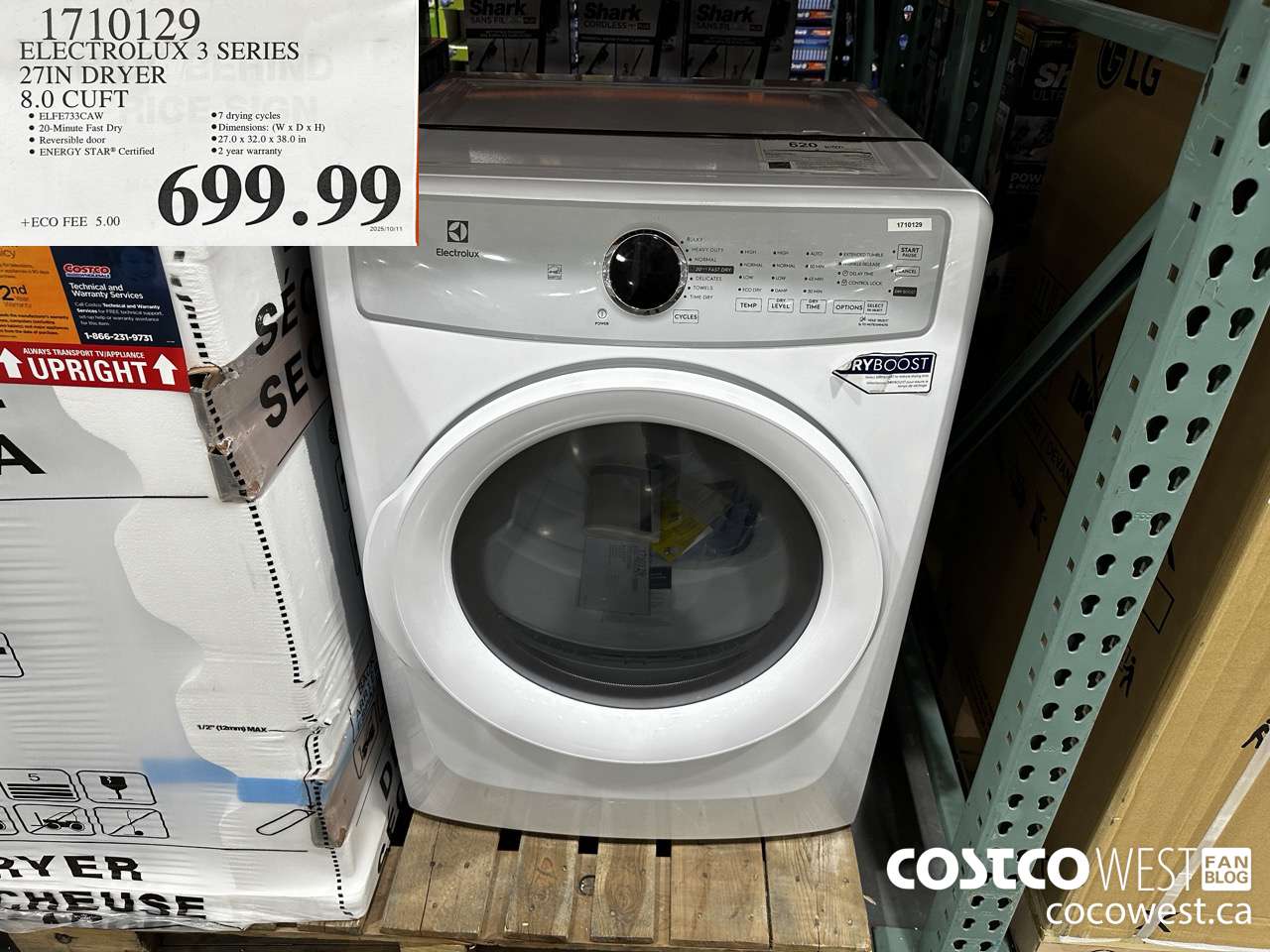 1710129 ELECTROLUX 3 SERIES 27IN DRYER 8.0CUFT $699.99