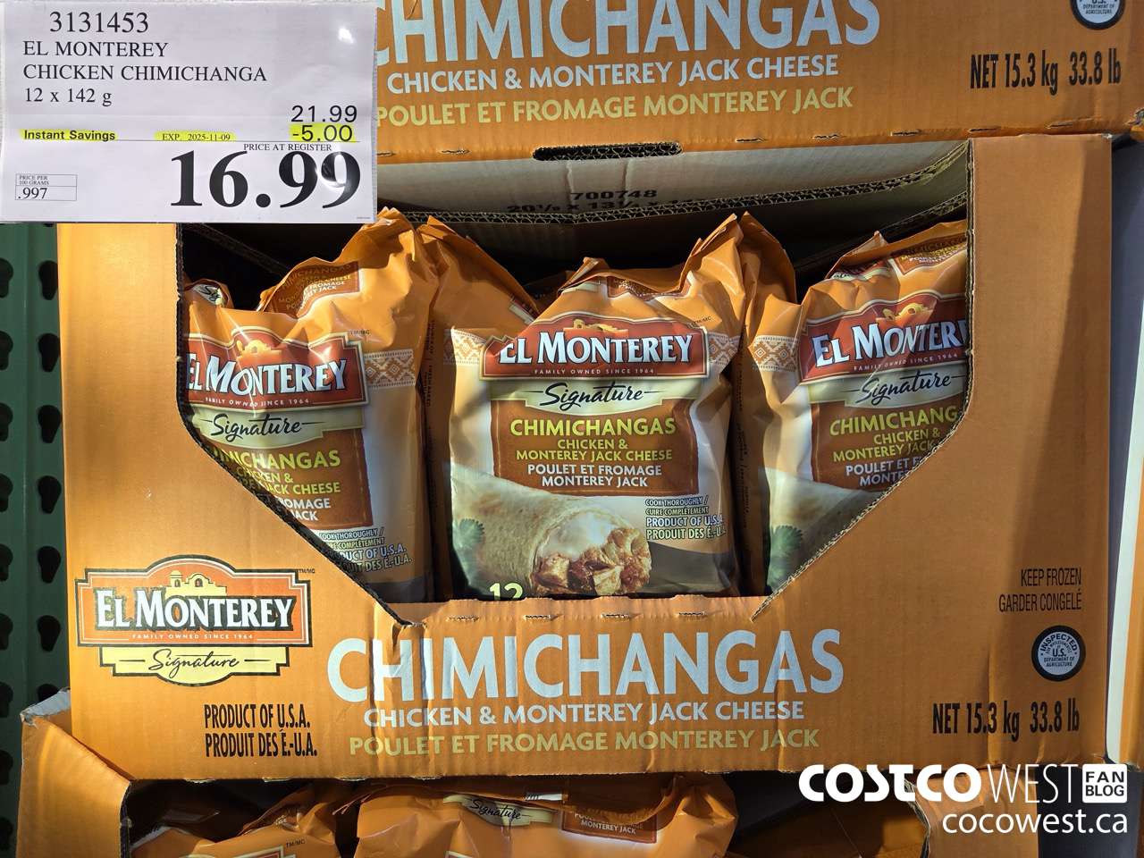 3131453 EL MONTEREY CHICKEN CHIMICHANGA 12 X 142G ($5.00 INSTANT SAVINGS EXPIRES ON 2025-11-09) $16.99