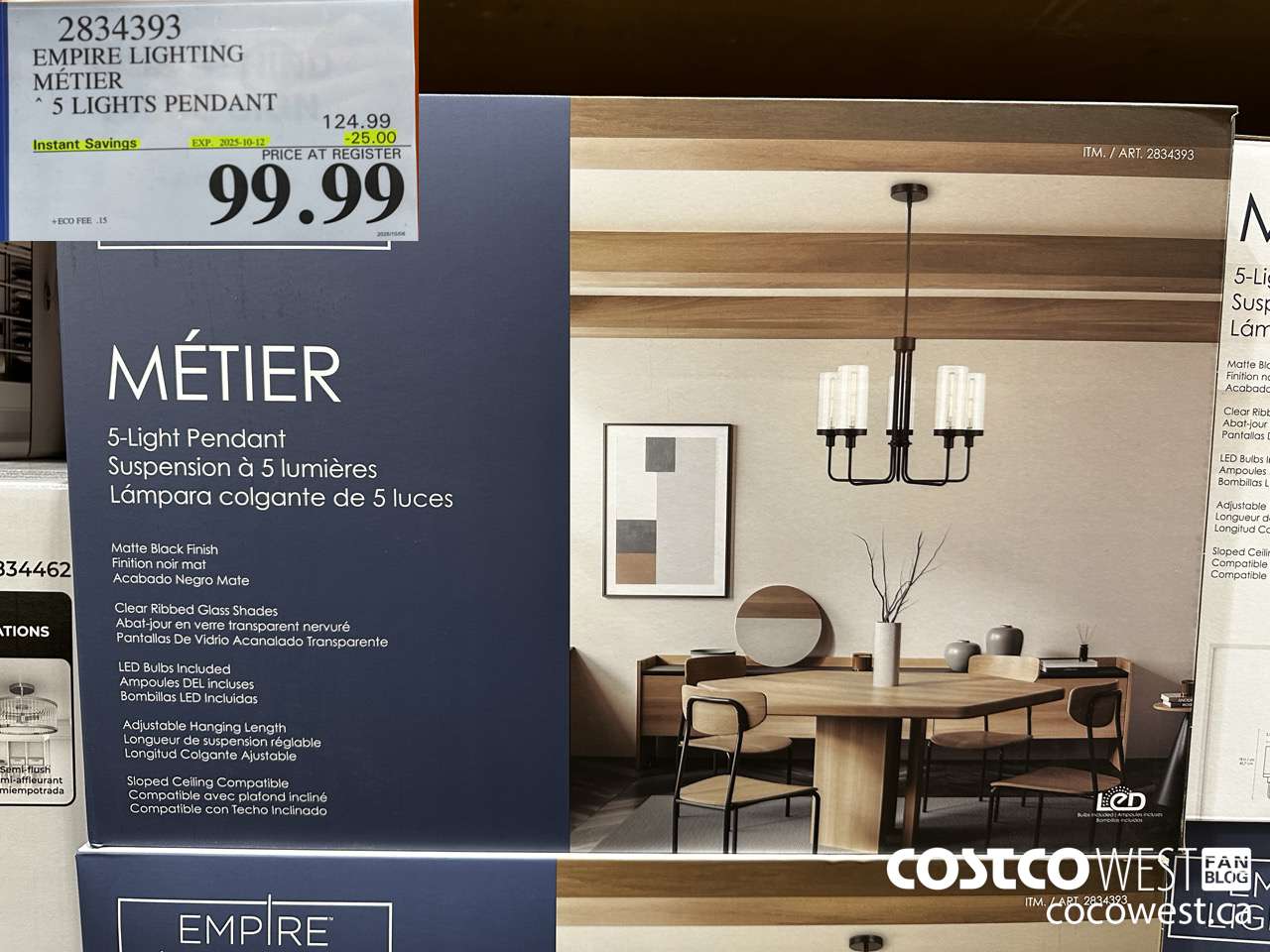 2834393 EMPIRE LIGHTING METIER 5 LIGHTS PENDANT ($25.00 INSTANT SAVINGS EXPIRES ON 2025-10-12) $99.99