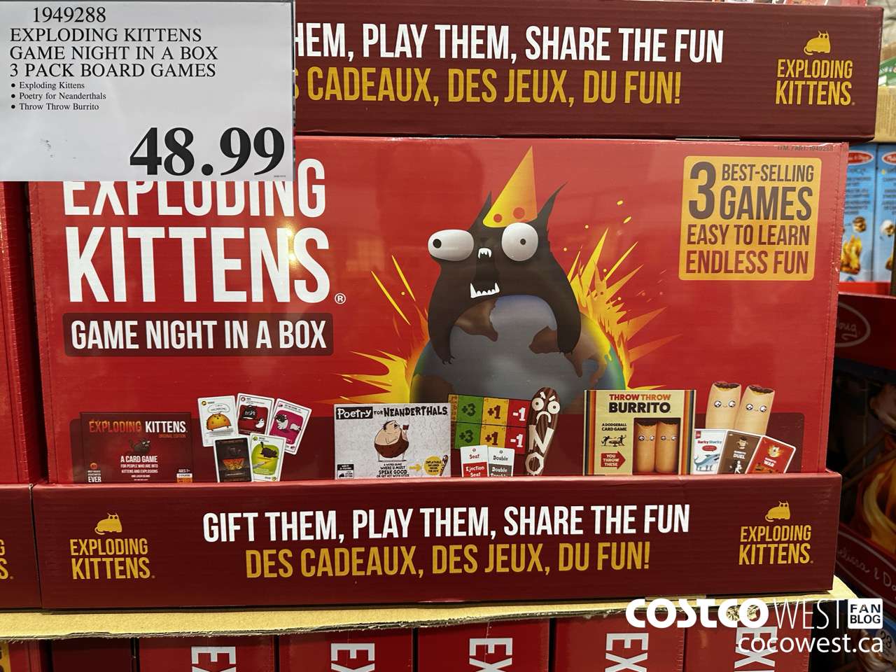 1949288 EXPLODING KITTENS GAME NIGHT IN A BOX 3 PACK BOARD GAMES $48.99