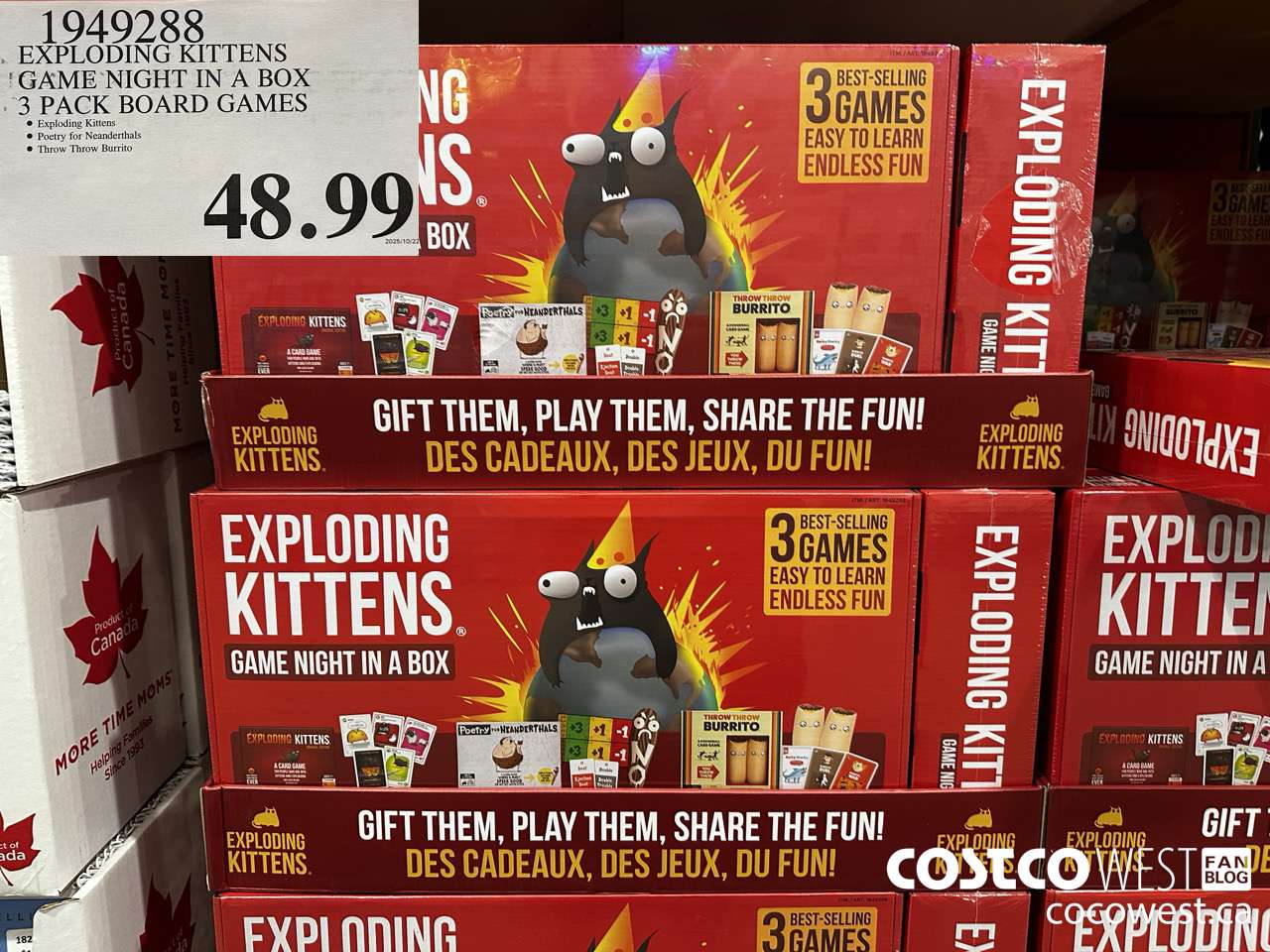 1949288 EXPLODING KITTENS GAME NIGHT IN A BOX 3 PACK BOARD GAMES $48.99