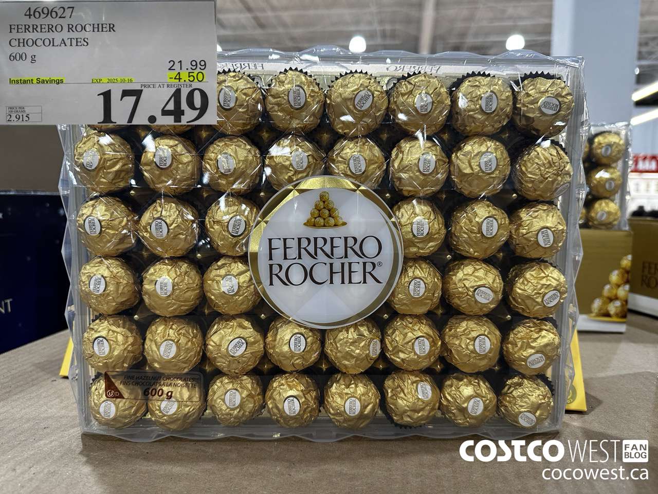 469627 FERRERO ROCHER CHOCOLATES 600 G ($4.50 INSTANT SAVINGS EXPIRES ON 2025-10-16) $17.49
