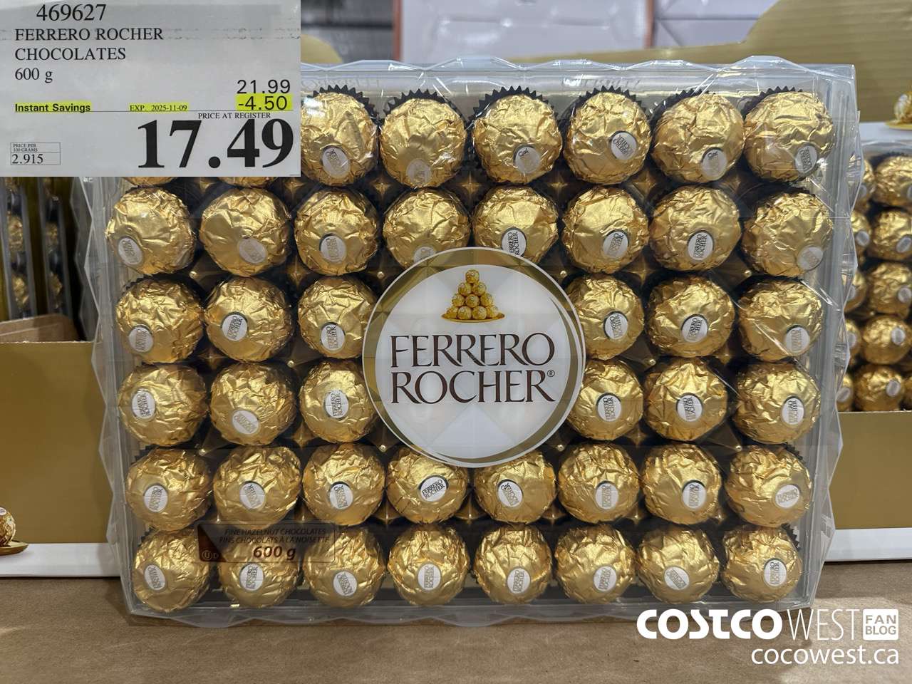 469627 FERRERO ROCHER CHOCOLATES 600 G ($4.50 INSTANT SAVINGS EXPIRES ON 2025-11-09) $17.49