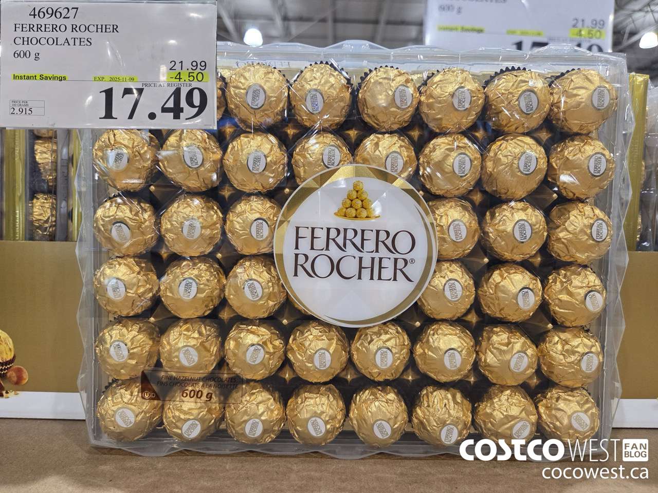 469627 FERRERO ROCHER CHOCOLATES 600 G ($4.50 INSTANT SAVINGS EXPIRES ON 2025-11-09) $17.49