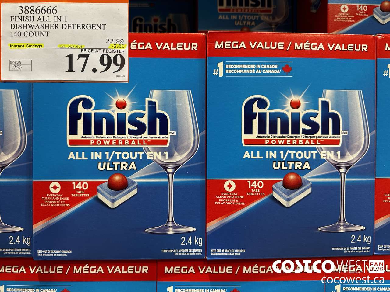 3886666 FINISH ALL IN 1 DISHWASHER DETERGENT 140 COUNT ($5.00 INSTANT SAVINGS EXPIRES ON 2025-10-26) $17.99