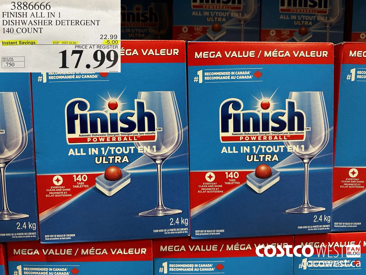 3886666 FINISH ALL IN 1 DISHWASHER DETERGENT 140 COUNT ($5.00 INSTANT SAVINGS EXPIRES ON 2025-10-26) $17.99