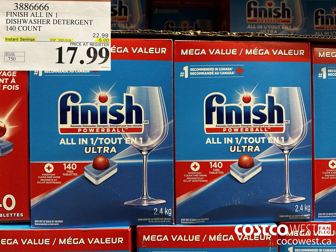 3886666 FINISH ALL IN 1 DISHWASHER DETERGENT 140 COUNT ($5.00 INSTANT SAVINGS EXPIRES ON 2025-10-26) $17.99