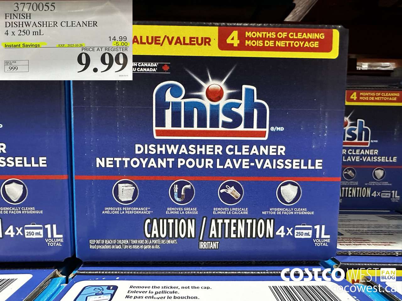 3770055 FINISH DISHWASHER CLEANER 4 X 250ML ($5.00 INSTANT SAVINGS EXPIRES ON 2025-10-26) $9.99