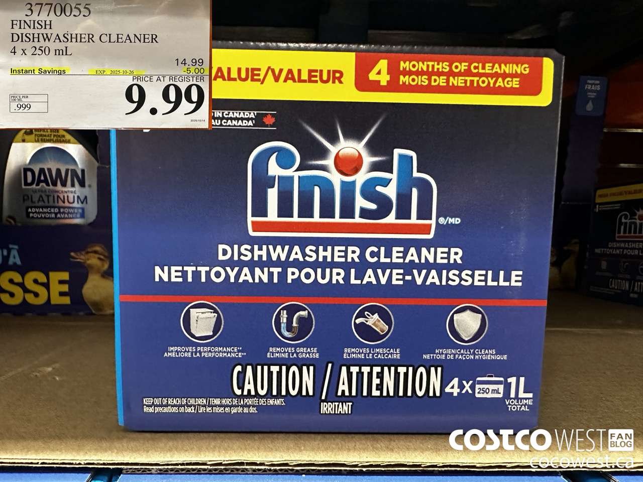 3770055 FINISH DISHWASHER CLEANER 4 X 250ML ($5.00 INSTANT SAVINGS EXPIRES ON 2025-10-26) $9.99