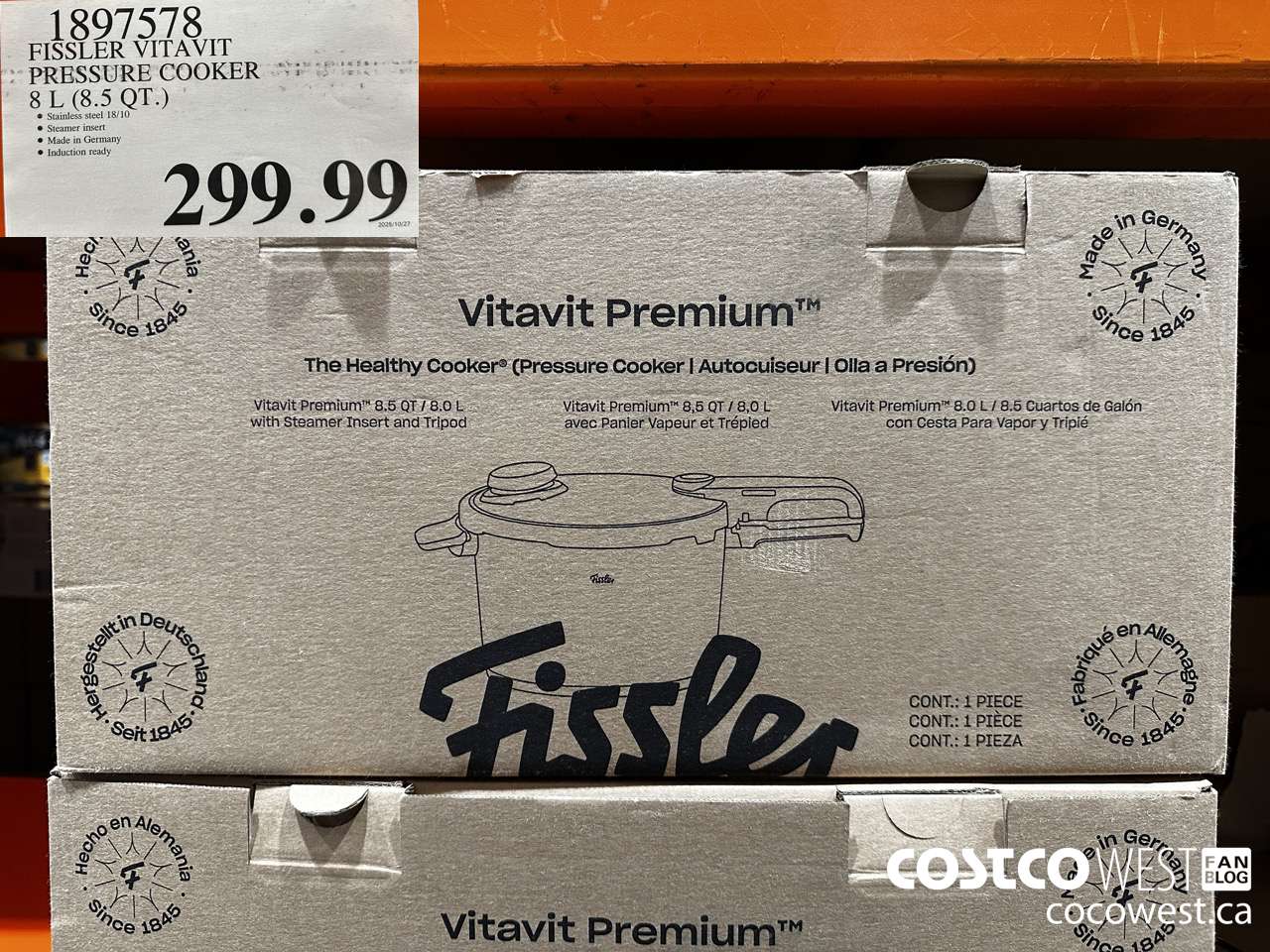1897578 FISSLER VIVAVIT PRESSURE COOKER 8L (8.5 QT) $299.99