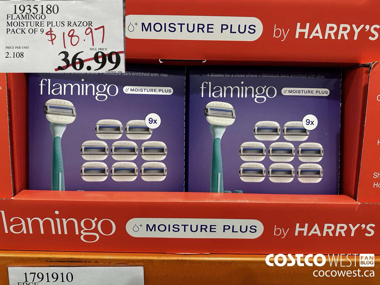 1935180 FLAMINGO MOISTURE PLUS RAZOR PACK OF 9 $18.97
