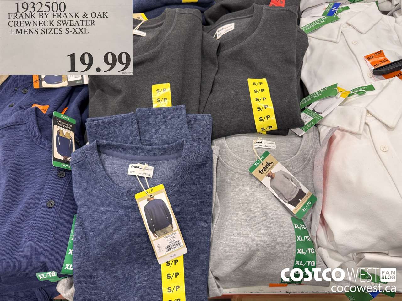 1932500 FRANK BY FRANK & OAK CREWNECK SWEATER MENS SIZES S-XXL $19.99