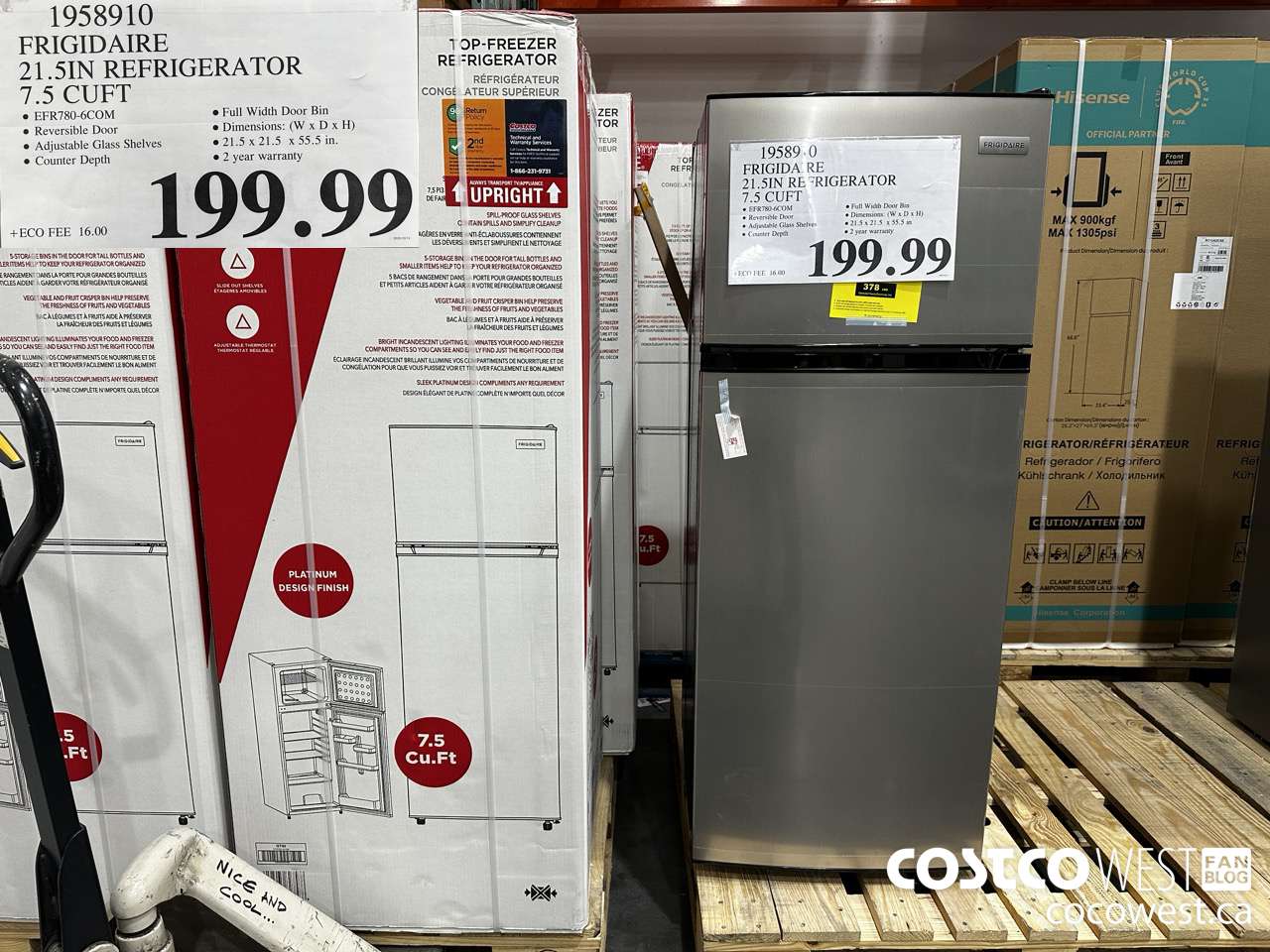 1958910 FRIGIDAIRE 21.5IN REFRIGERATOR 7.5 CUFT $199.99