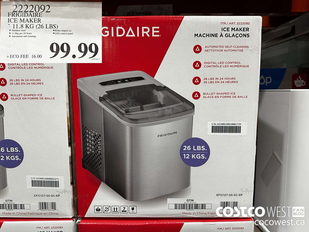 2222092 FRIGIDAIRE ICE MAKER 11.8KG (26LBS) $99.99