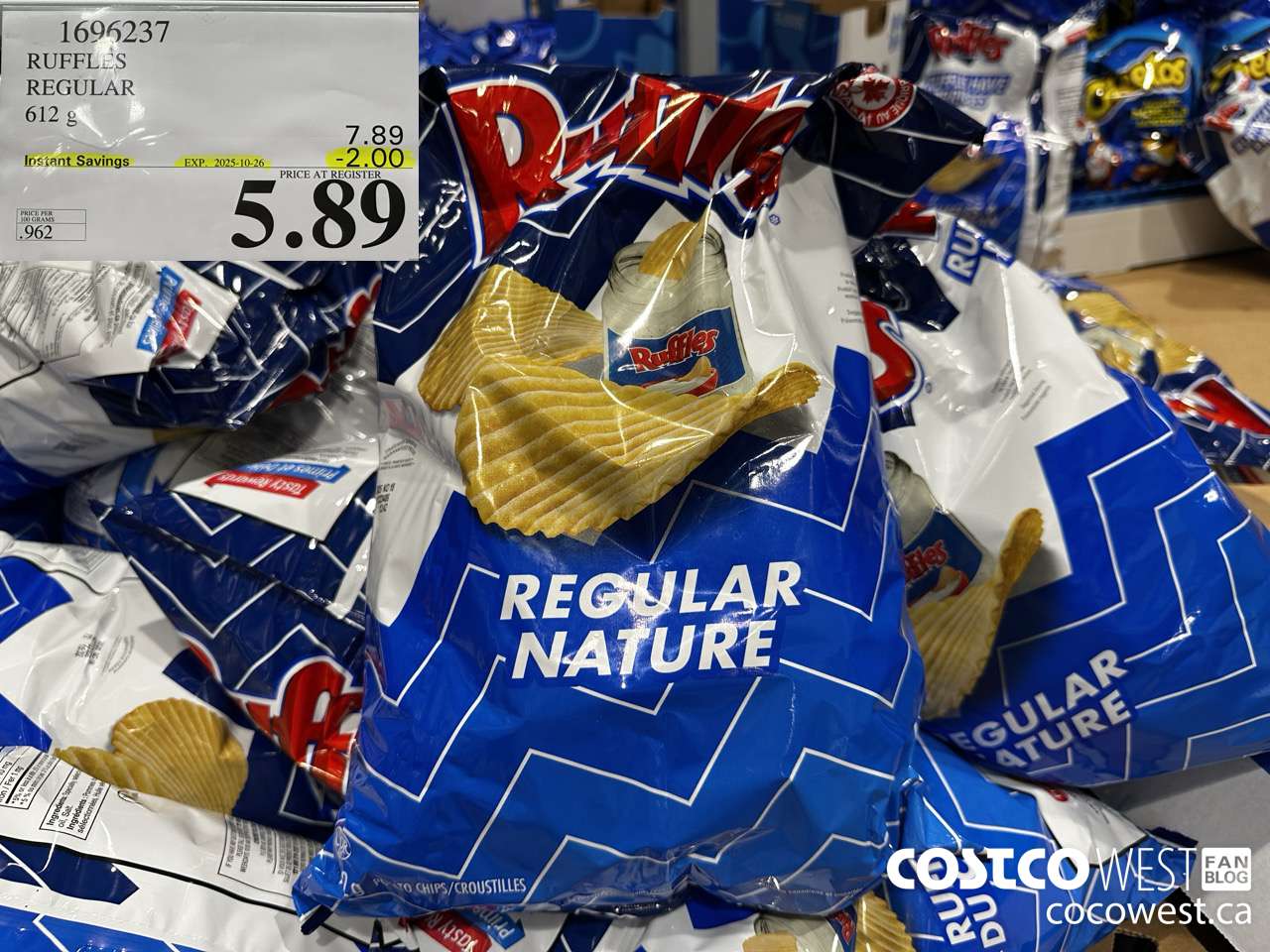 1696237 FRITO LAY RUFFLES REGULAR 612 G ($2.00 INSTANT SAVINGS EXPIRES ON 2025-10-26) $5.89