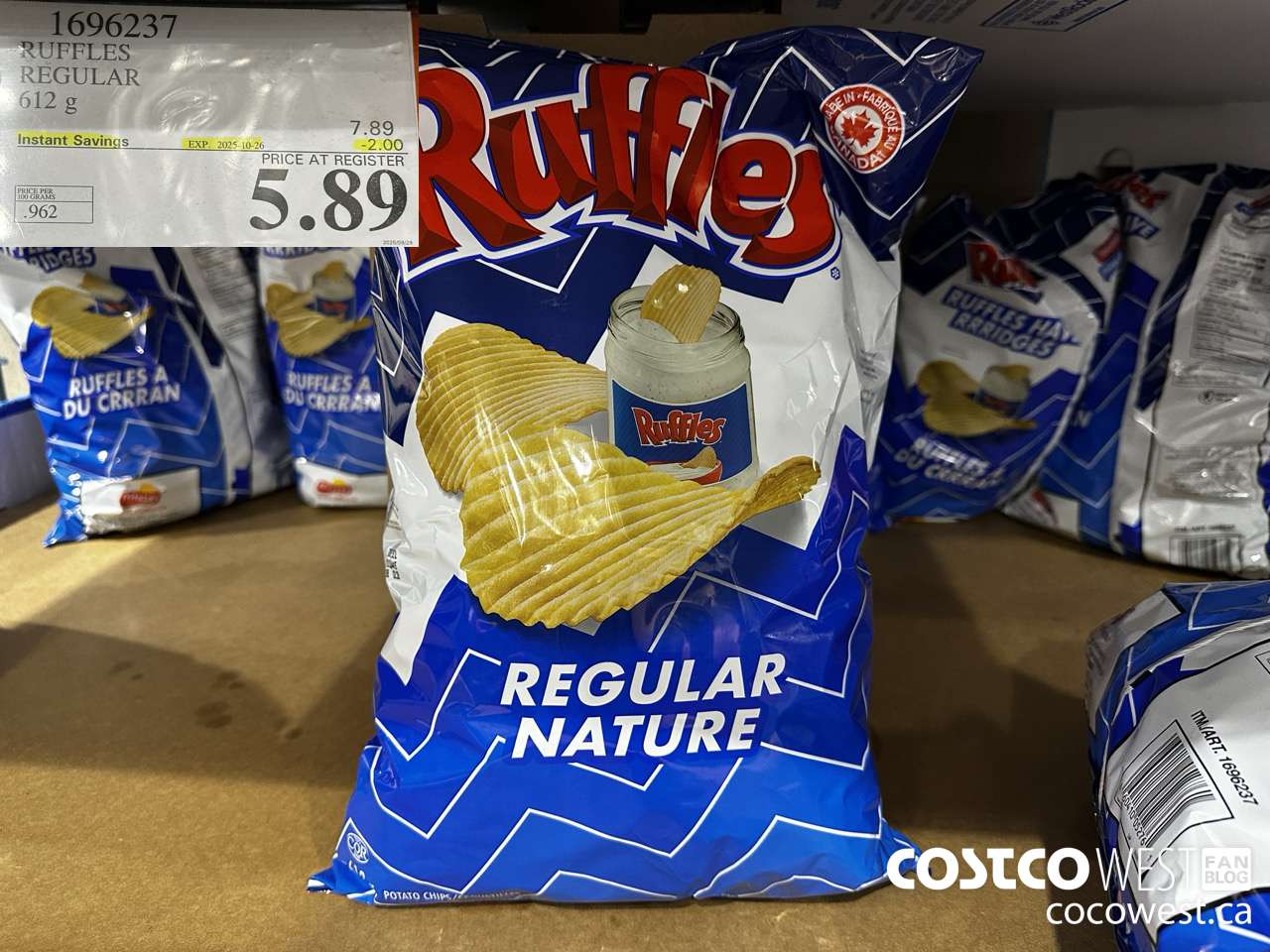 1696237 FRITO LAY RUFFLES REGULAR 612 G ($2.00 INSTANT SAVINGS EXPIRES ON 2025-10-26) $5.89
