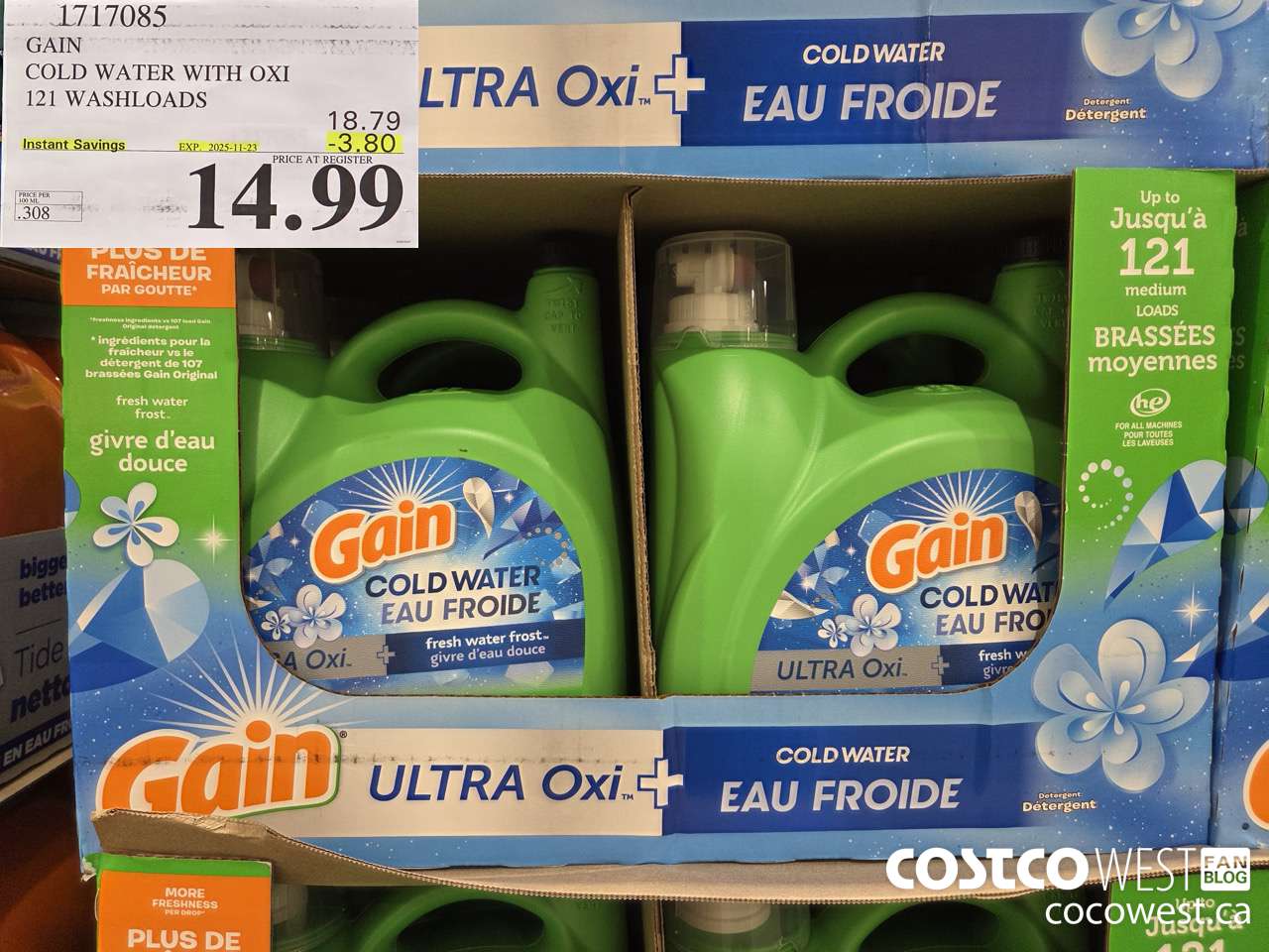 1717085 GAIN COLD WATER OXI LIQUID DETERGENT 121 WASHLOADS ($3.80 INSTANT SAVINGS EXPIRES ON 2025-11-23) $14.99