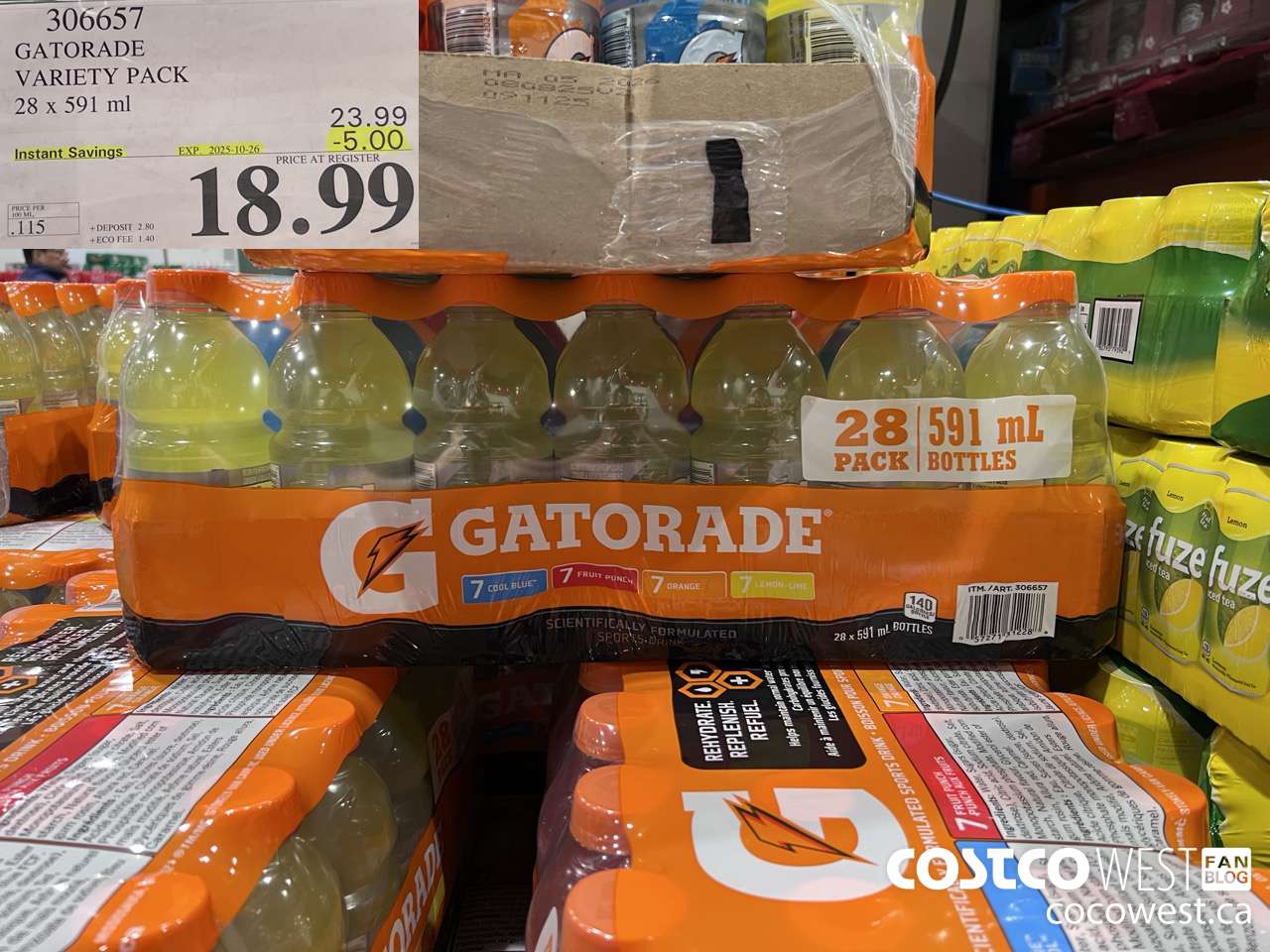 306657 GATORADE VARIETY PACK 28 x 591 ml ($5.00 INSTANT SAVINGS EXPIRES ON 2025-10-26) $18.99