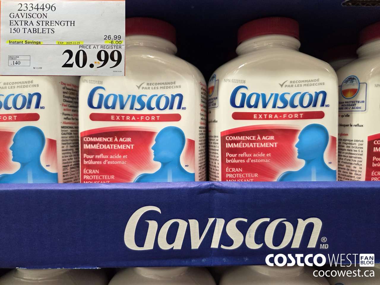 2334496 GAVISCON EXTRA STRENGTH 150 TABLETS ($6.00 INSTANT SAVINGS EXPIRES ON 2025-11-23) $20.99