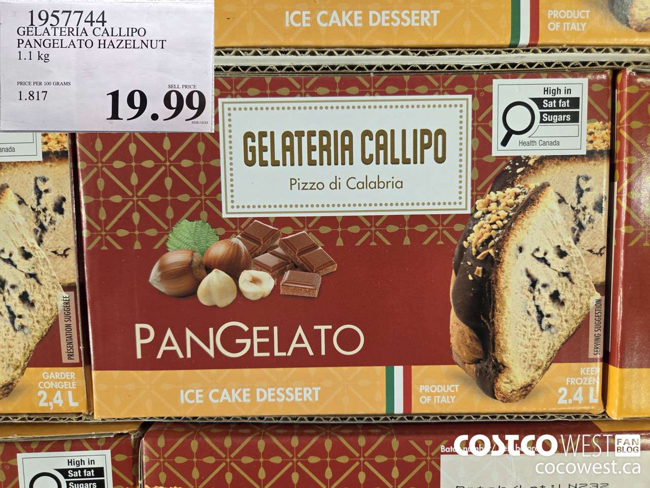 1957744 GELATERIA CALLIPO PANGELATO HAZELNUT 1.1KG $19.99