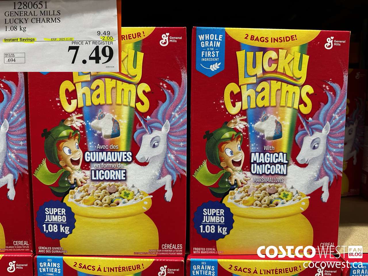 1280651 GENERAL MILLS LUCKY CHARMS 1.08KG ($2.00 INSTANT SAVINGS EXPIRES ON 2025-11-02) $7.49