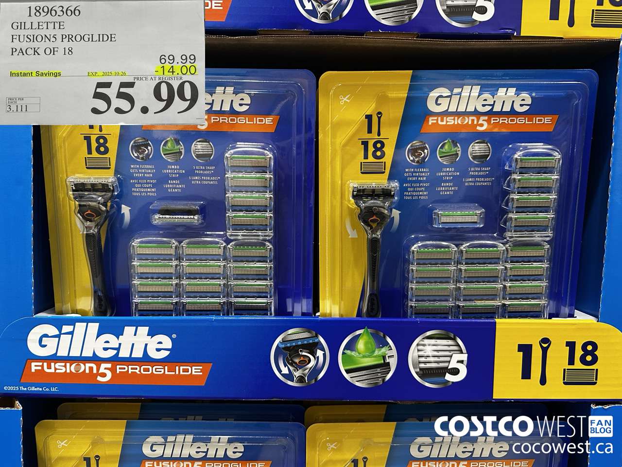1896366 GILLETTE FUSION5 PROGLIDE PACK OF 18 ($14.00 INSTANT SAVINGS EXPIRES ON 2025-10-26) $55.99