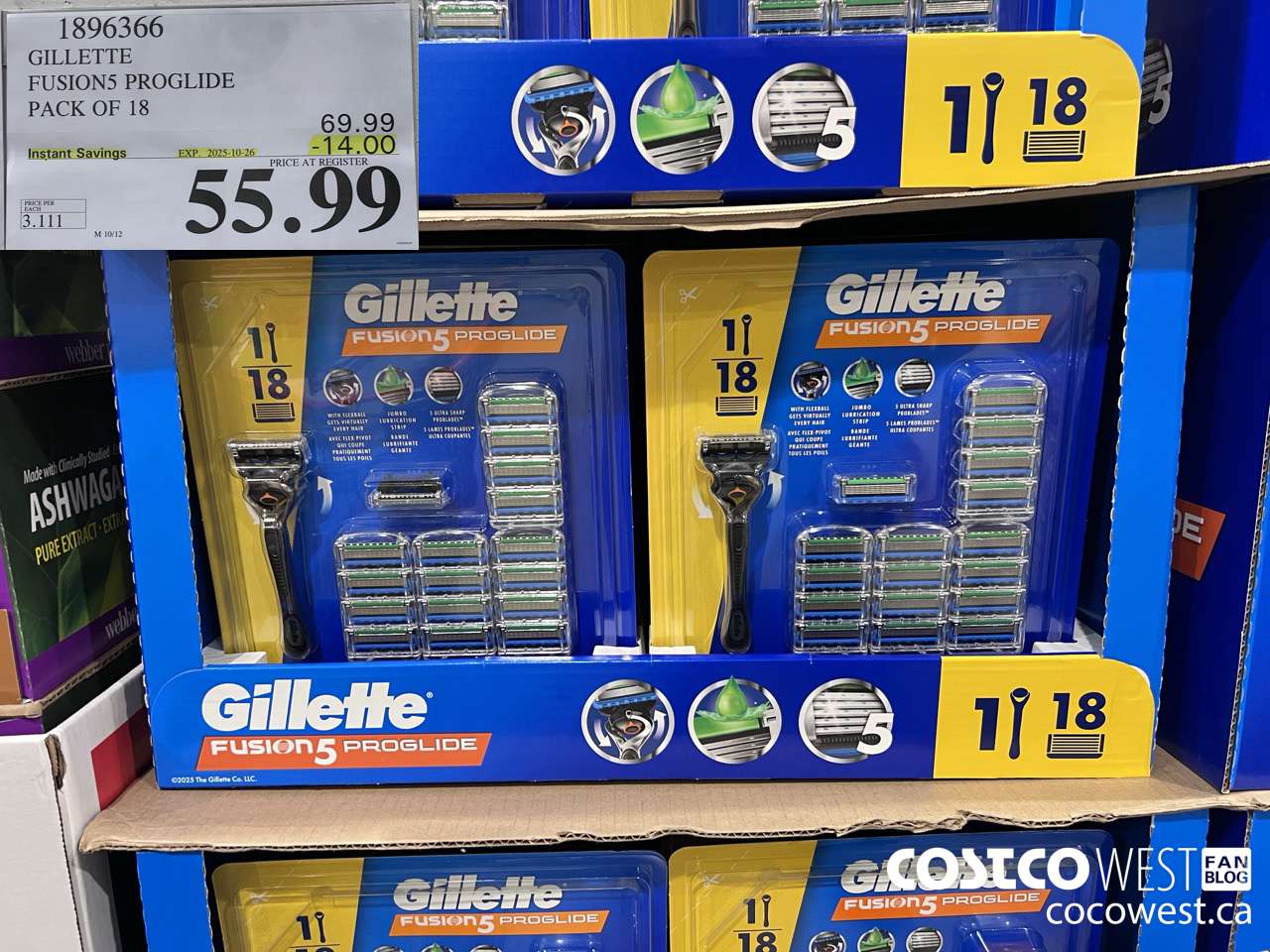 1896366 GILLETTE FUSION5 PROGLIDE PACK OF 18 ($14.00 INSTANT SAVINGS EXPIRES ON 2025-10-26) $55.99