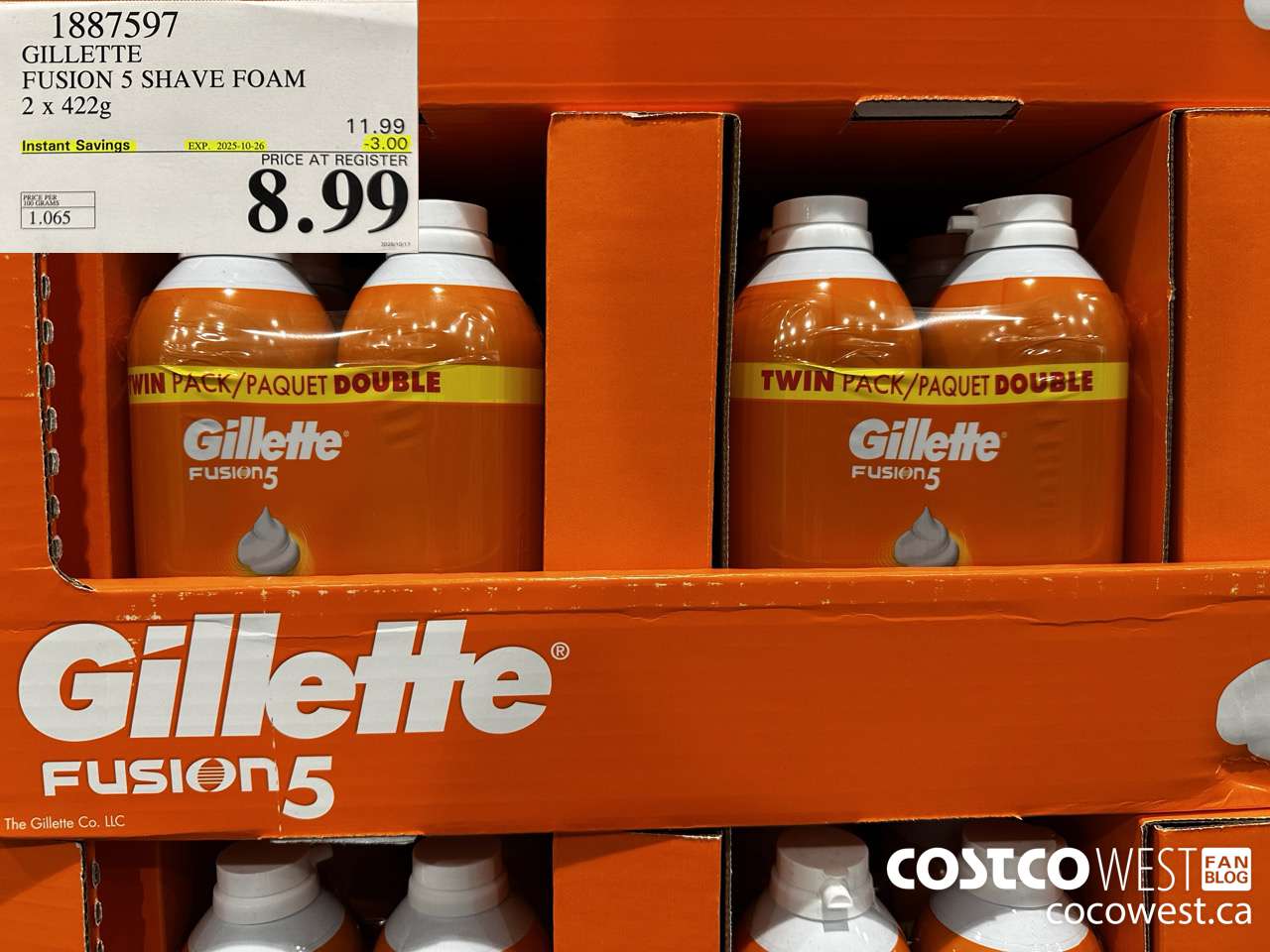 1887597 GILLETTE FUSION 5 SHAVE FOAM 2 X 422G ($3.00 INSTANT SAVINGS EXPIRES ON 2025-10-26) $8.99