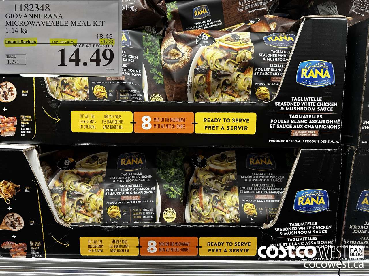 1182348 GIOVANNI RANA MICROWAVEABLE MEAL KIT 1.14 kg ($4.00 INSTANT SAVINGS EXPIRES ON 2025-10-26) $14.49