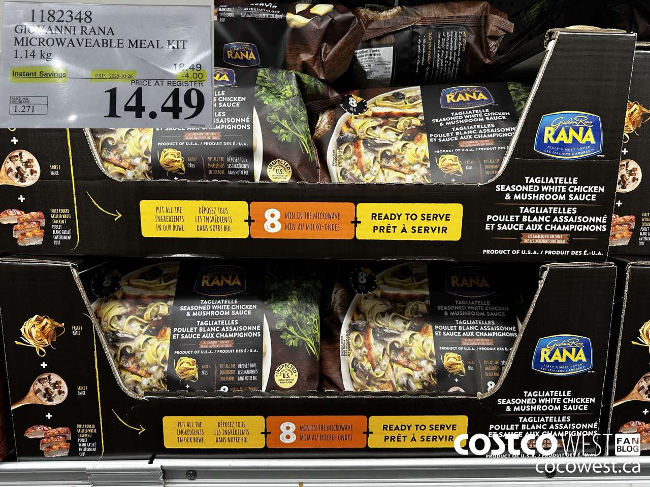 1182348 GIOVANNI RANA MICROWAVEABLE MEAL KIT 1.14 kg ($4.00 INSTANT SAVINGS EXPIRES ON 2025-10-26) $14.49